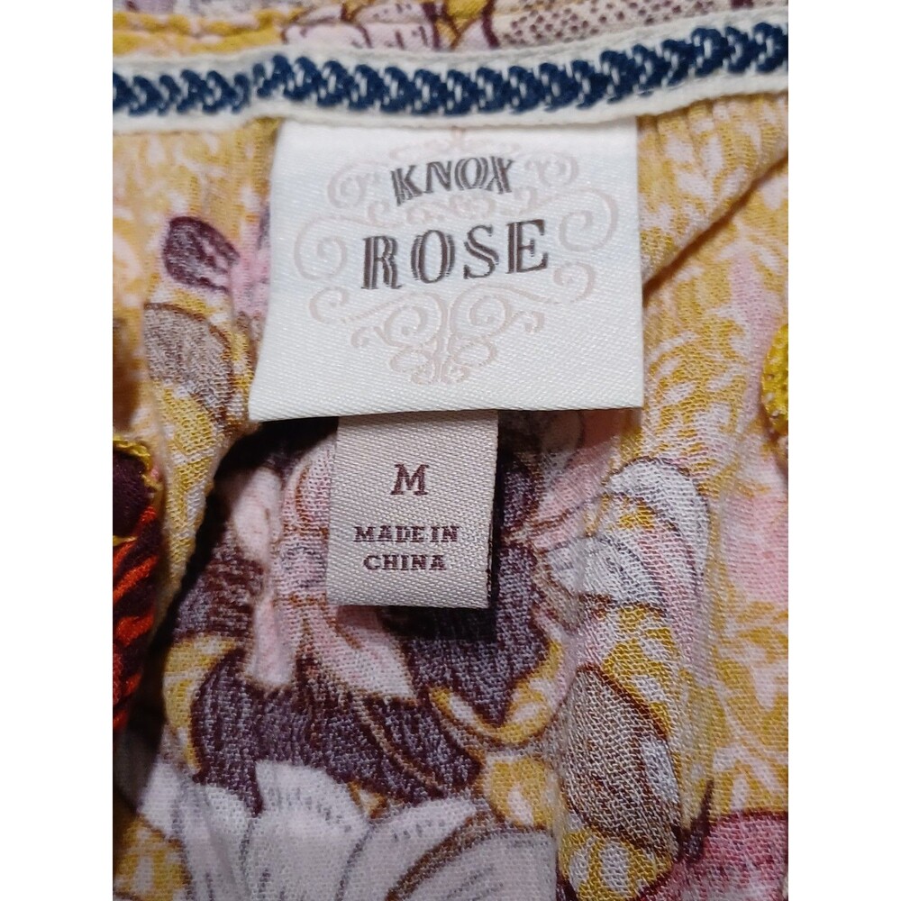 Knox Rose Women's Bohemian Yellow Floral Tiered Midi Dress Size Med - Picture 6 of 8